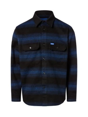 HUGO BLUE Męska koszula flanelowa z zawartością wełny - Ebolt Mężczyźni Comfort Fit niebieski|czarny w kratkę,