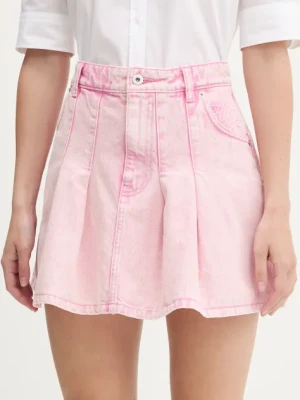 Hugo Blue spódnica jeansowa kolor różowy mini rozkloszowana 50534786