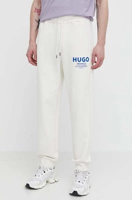 Hugo Blue spodnie dresowe bawełniane kolor beżowy z nadrukiem 50510734