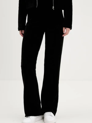 Hugo Blue spodnie dresowe welurowe damskie kolor czarny gładkie 50549678