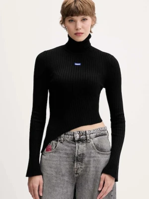 Hugo Blue sweter damski kolor czarny lekki z golfem 50548163
