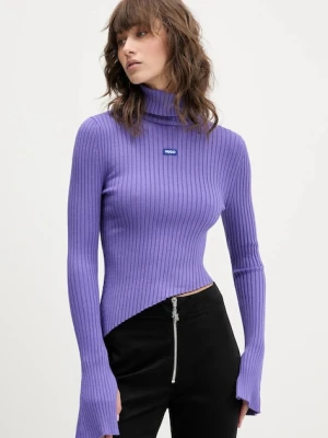 Hugo Blue sweter damski kolor fioletowy lekki z golfem 50548163
