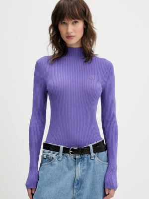 Hugo Blue sweter damski kolor fioletowy lekki z półgolfem 50522578