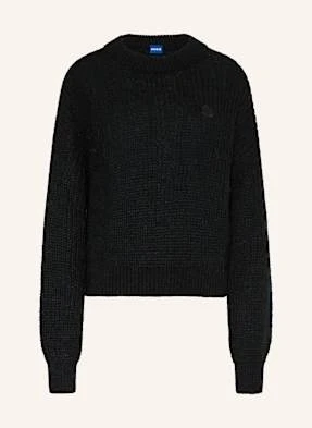 Hugo Blue Sweter Slogerynna Z Dodatkiem Alpaki schwarz