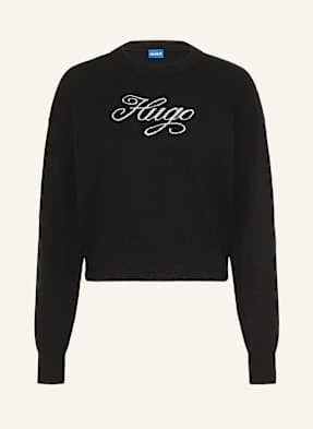 Hugo Blue Sweter Slogix Z Błyszczącą Przędzą schwarz