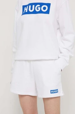 Hugo Blue szorty bawełniane kolor biały z nadrukiem high waist