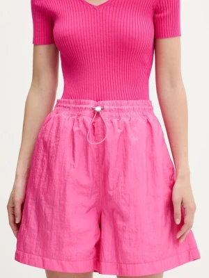 Zdjęcie produktu Hugo Blue szorty damskie kolor różowy gładkie high waist 50536957