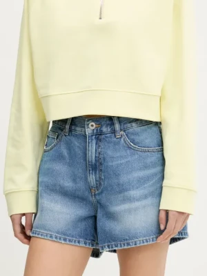 Hugo Blue szorty jeansowe damskie kolor niebieski gładkie high waist 50540565