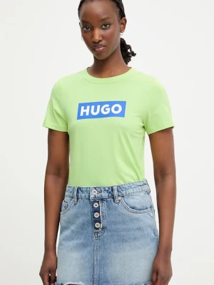 HUGO Blue T-shirt basic damski bawełniany Classic Tee_B zielony