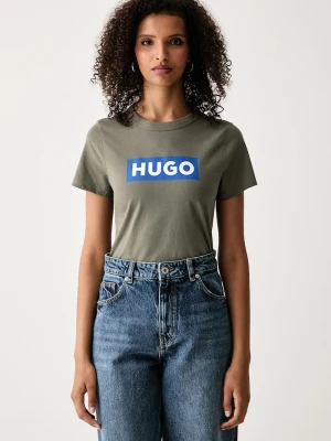 HUGO Blue T-shirt basic damski bawełniany Classic Tee_B zielony