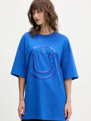 Hugo Blue t-shirt bawełniany damski kolor niebieski 50550141