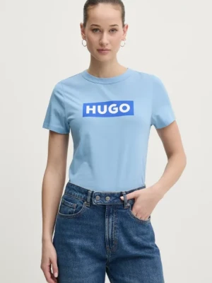 HUGO Blue t-shirt bawełniany damski kolor niebieski