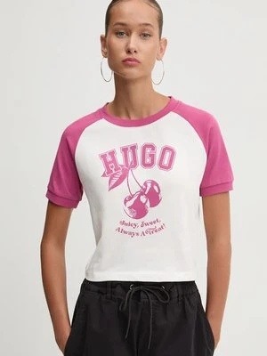 Hugo Blue t-shirt bawełniany damski kolor różowy 50520318