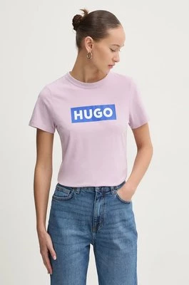 Hugo Blue t-shirt bawełniany damski kolor różowy