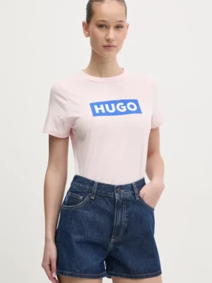 Hugo Blue t-shirt bawełniany damski kolor różowy