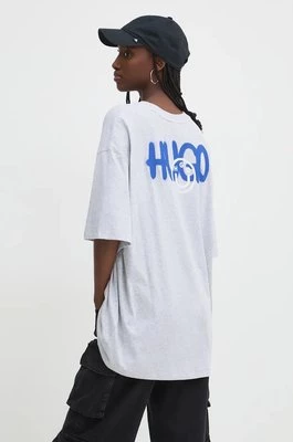 Hugo Blue t-shirt bawełniany damski kolor szary 50524808