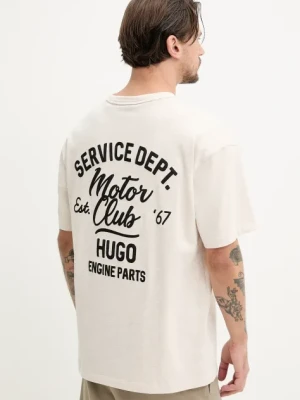 Hugo Blue t-shirt bawełniany męski kolor beżowy z aplikacją 50534754