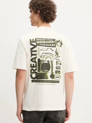 Hugo Blue t-shirt bawełniany męski kolor beżowy z nadrukiem 50543496