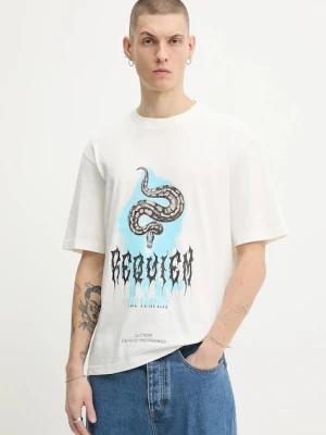 Hugo Blue t-shirt bawełniany męski kolor beżowy z nadrukiem 50554368