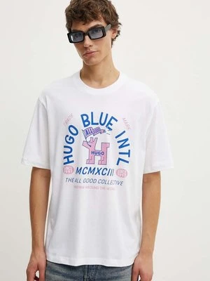 Hugo Blue t-shirt bawełniany męski kolor biały z nadrukiem 50519328