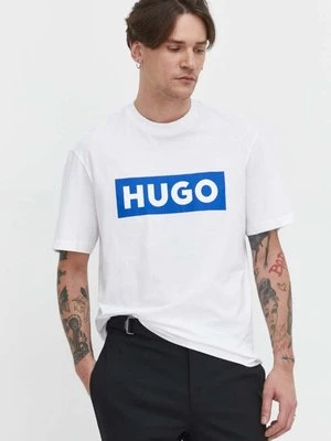 Hugo Blue t-shirt bawełniany męski kolor biały z nadrukiem 50522376