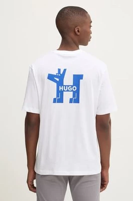 Hugo Blue t-shirt bawełniany męski kolor biały z nadrukiem 50523830