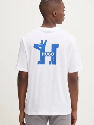 Hugo Blue t-shirt bawełniany męski kolor biały z nadrukiem 50523830