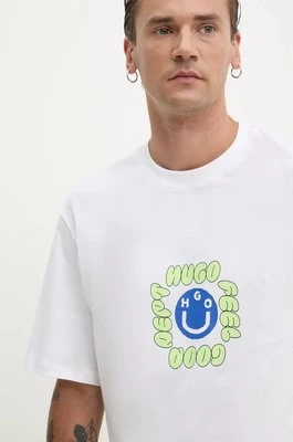 Hugo Blue t-shirt bawełniany męski kolor biały z nadrukiem 50523858