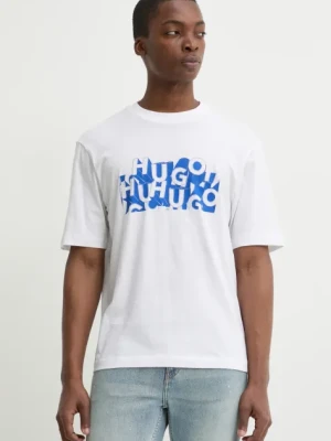 HUGO Blue t-shirt bawełniany męski kolor biały z nadrukiem 50533528