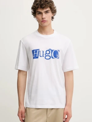 Hugo Blue t-shirt bawełniany męski kolor biały z nadrukiem 50543485
