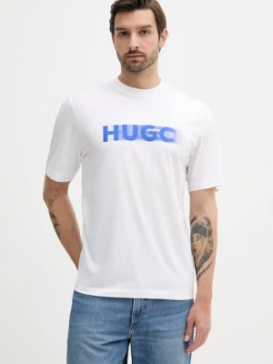 Hugo Blue t-shirt bawełniany męski kolor biały z nadrukiem 50543493