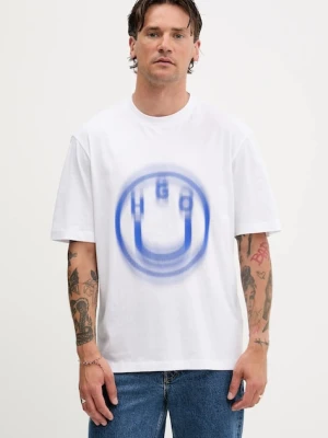Hugo Blue t-shirt bawełniany męski kolor biały z nadrukiem 50543493