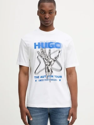 Hugo Blue t-shirt bawełniany męski kolor biały z nadrukiem 50543494