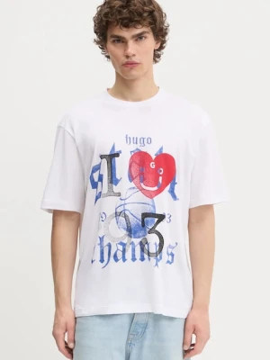 Hugo Blue t-shirt bawełniany męski kolor biały z nadrukiem 50543495