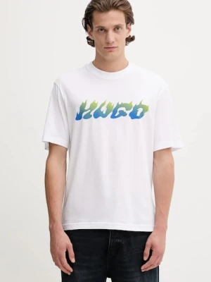 Hugo Blue t-shirt bawełniany męski kolor biały z nadrukiem 50546246