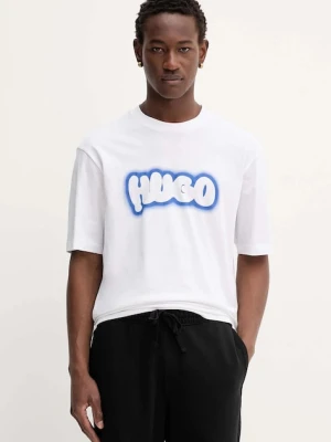 Hugo Blue t-shirt bawełniany męski kolor biały z nadrukiem 50549155