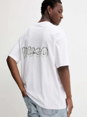 Hugo Blue t-shirt bawełniany męski kolor biały z nadrukiem 50549769