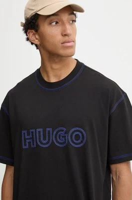 Hugo Blue t-shirt bawełniany męski kolor czarny z aplikacją 50521686