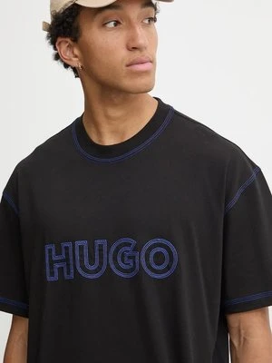 Hugo Blue t-shirt bawełniany męski kolor czarny z aplikacją 50521686