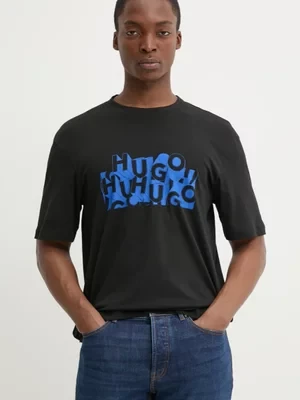 HUGO Blue t-shirt bawełniany męski kolor czarny z nadrukiem 50533528