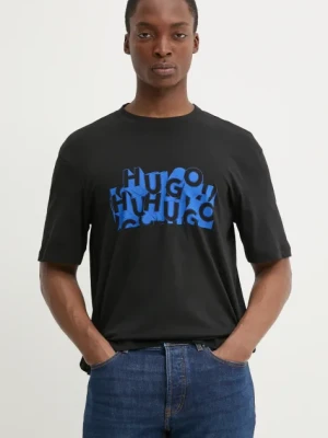 HUGO Blue t-shirt bawełniany męski kolor czarny z nadrukiem 50533528
