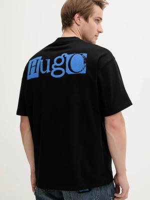 Hugo Blue t-shirt bawełniany męski kolor czarny z nadrukiem 50542810