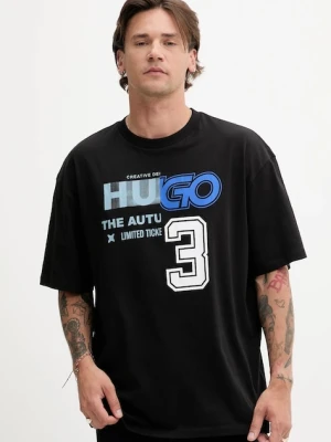 Hugo Blue t-shirt bawełniany męski kolor czarny z nadrukiem 50544168