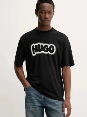 Hugo Blue t-shirt bawełniany męski kolor czarny z nadrukiem 50549155