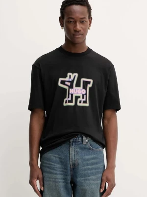 Hugo Blue t-shirt bawełniany męski kolor czarny z nadrukiem 50549162