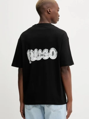 Hugo Blue t-shirt bawełniany męski kolor czarny z nadrukiem 50549769