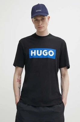 Hugo Blue t-shirt bawełniany męski kolor czarny z nadrukiem 50522376
