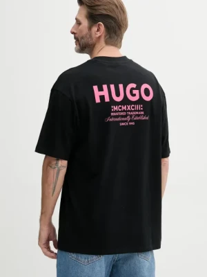 Hugo Blue t-shirt bawełniany męski kolor czarny z nadrukiem