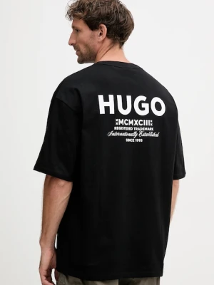 Hugo Blue t-shirt bawełniany męski kolor czarny z nadrukiem