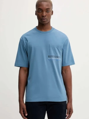 Hugo Blue t-shirt bawełniany męski kolor niebieski z aplikacją 50549120